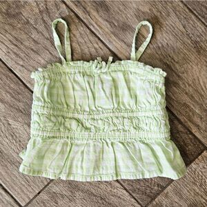 Old Navy Lime Green and White Checkered Smocked Tank Top Size 2T